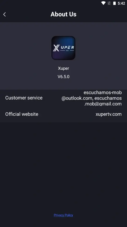 Streamex app information screen used as a reference for identity and feature checks