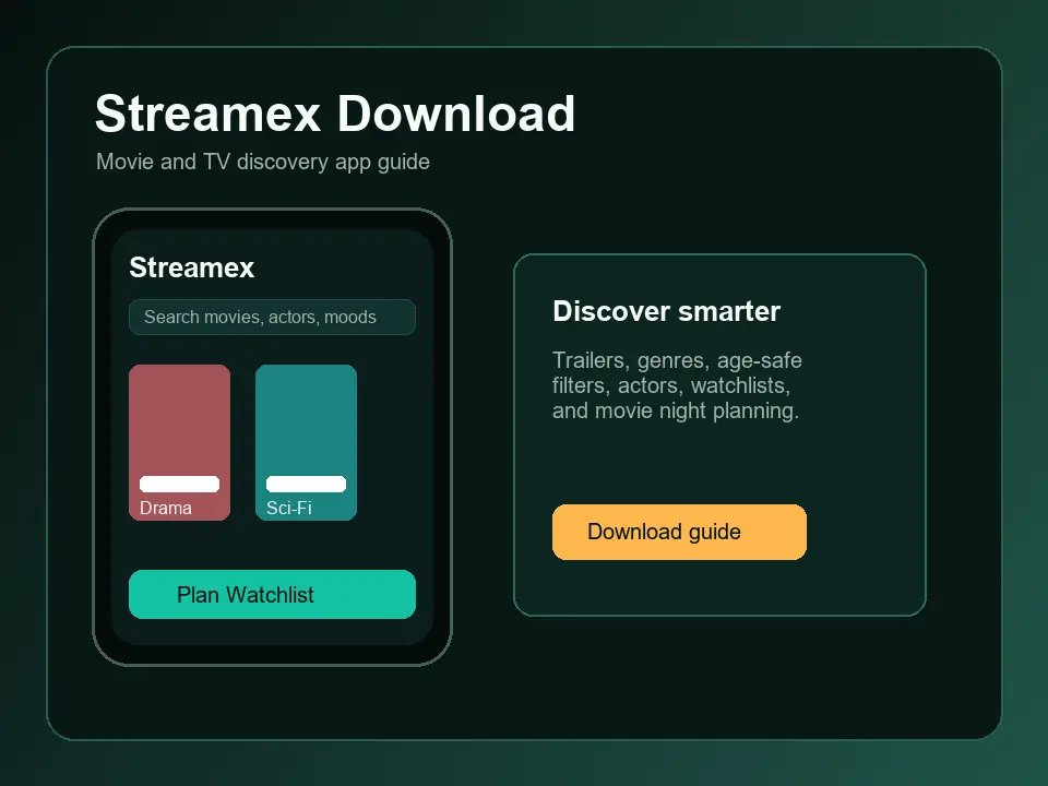 Streamex app download homepage preview with movie discovery cards